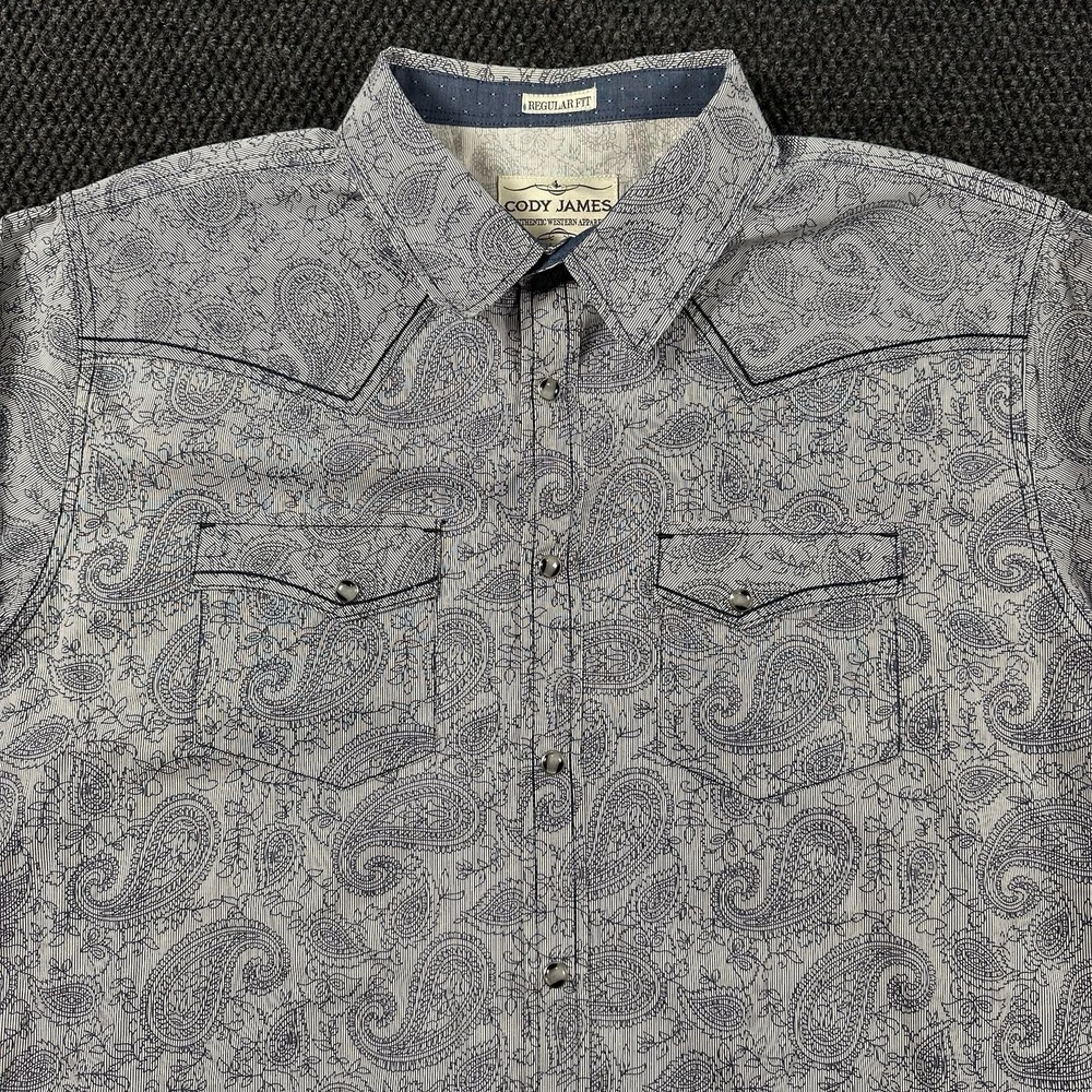 Cody James Men's Western Pearl Snap Shirt XL Blue Gray Paisley Regular Fit